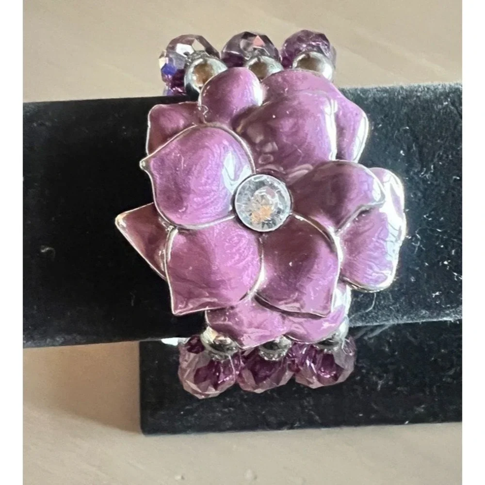 New York‎ & Company Purple Flower Stretch Bracelet Beaded Floral Statement Y2K